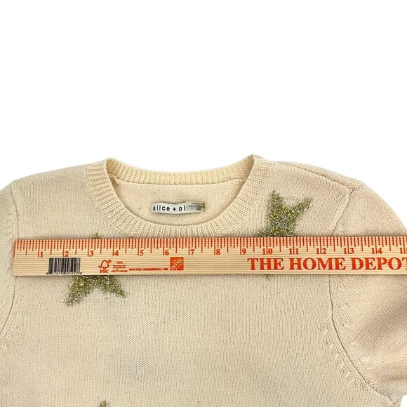 Alice + Olivia Andora Fuzzy Star Pullover Sweater Womens Medium Ivory Wool Blend